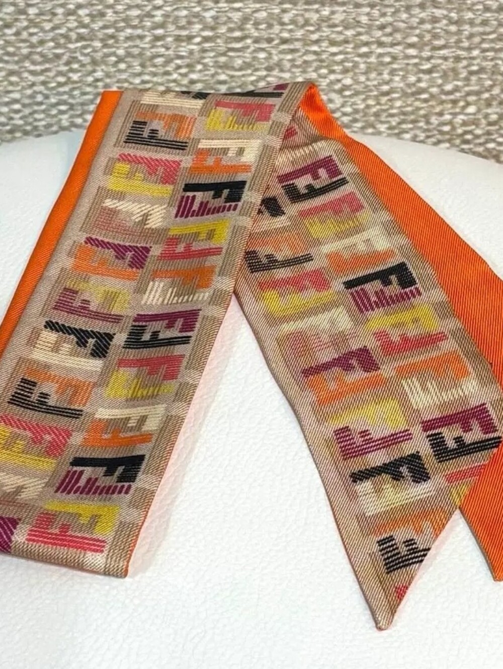 Fendi Orange Silk Twilly with Multicolor FF Motif